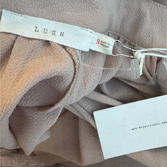 Lush Elegant Sheer Tan Minimalist Blouse Modest High Neck Puff Long Sleeves - Picture 5 of 8